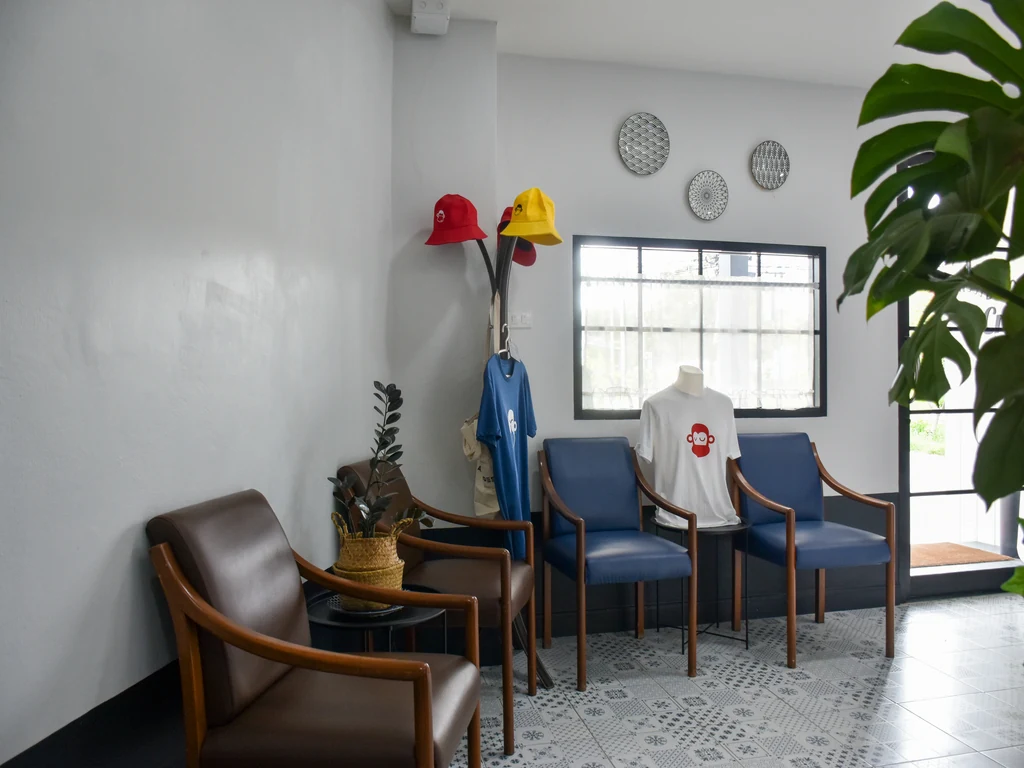 Blu Monkey merchandise displayed beside the lounge at Blu Monkey Boutique Bangsaen